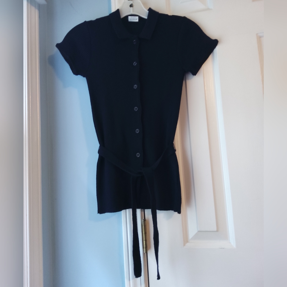 CLAUDIE PERLOT💥Nwot💥Navy Short-sleeve Button-down Sweater